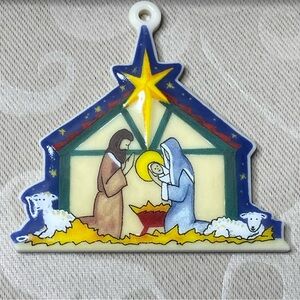 Longaberger Nativity ceramic Tie On with box.